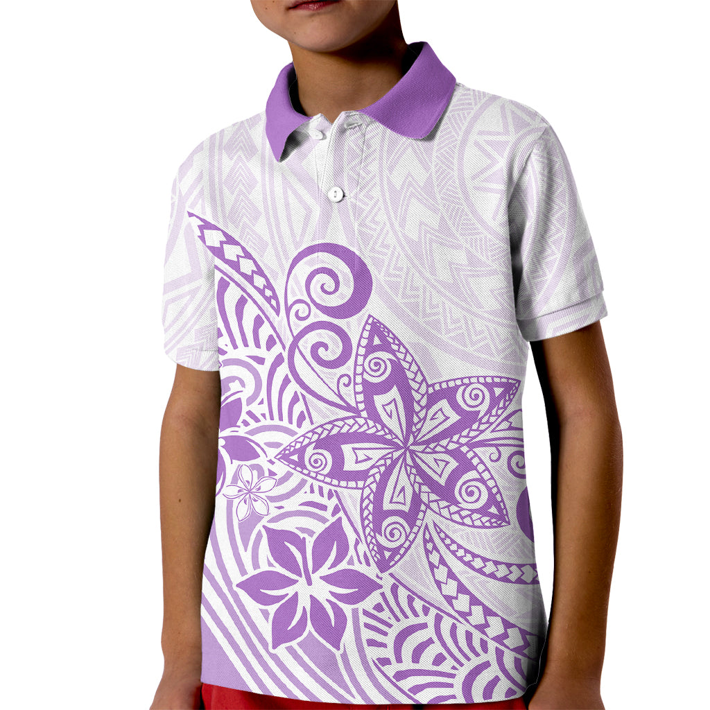 Polynesia Kid Polo Shirt Plumeria Lavender Curves - Wonder Print Shop