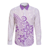Polynesia Long Sleeve Button Shirt Plumeria Lavender Curves - Wonder Print Shop
