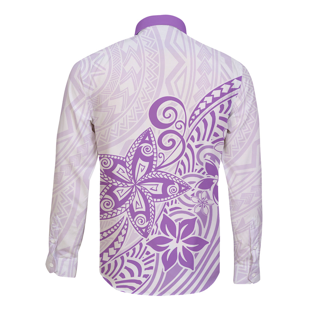 Polynesia Long Sleeve Button Shirt Plumeria Lavender Curves - Wonder Print Shop