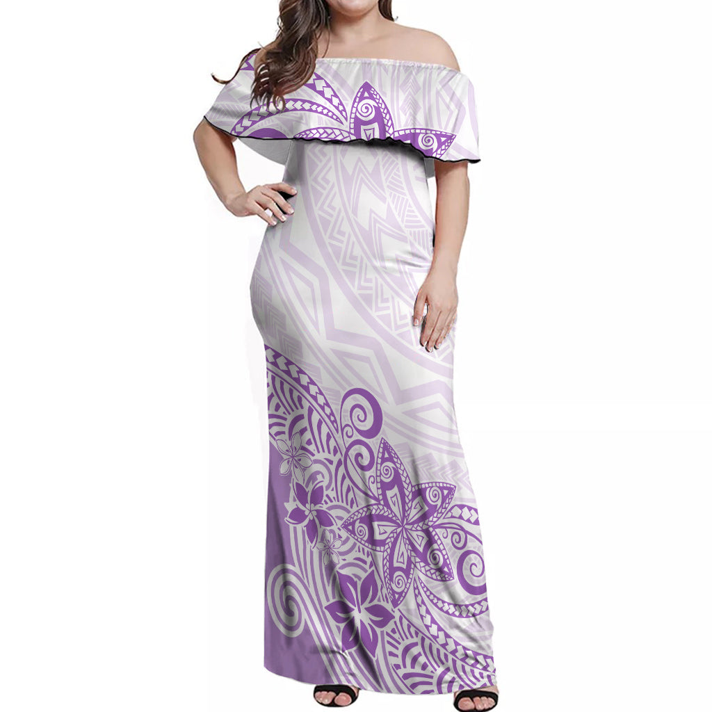 Polynesia Off Shoulder Maxi Dress Plumeria Lavender Curves - Wonder Print Shop