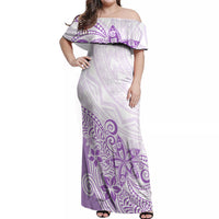 Polynesia Off Shoulder Maxi Dress Plumeria Lavender Curves - Wonder Print Shop