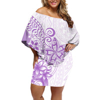 Polynesia Off Shoulder Short Dress Plumeria Lavender Curves - Wonder Print Shop