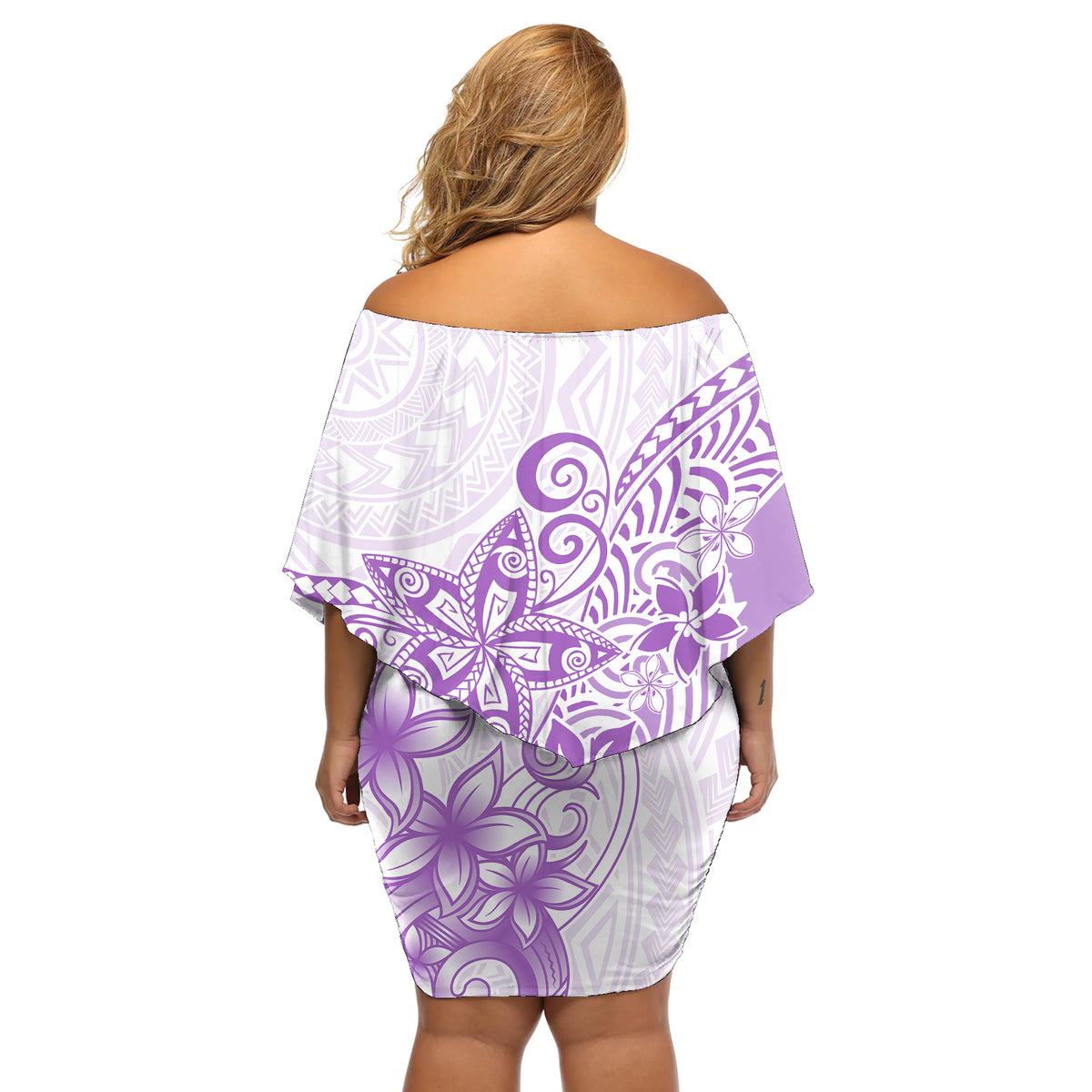Polynesia Off Shoulder Short Dress Plumeria Lavender Curves - Wonder Print Shop