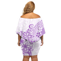 Polynesia Off Shoulder Short Dress Plumeria Lavender Curves - Wonder Print Shop