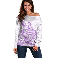 Polynesia Off Shoulder Sweater Plumeria Lavender Curves - Wonder Print Shop
