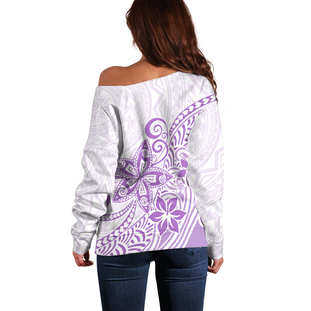 Polynesia Off Shoulder Sweater Plumeria Lavender Curves - Wonder Print Shop