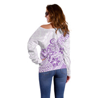Polynesia Off Shoulder Sweater Plumeria Lavender Curves - Wonder Print Shop