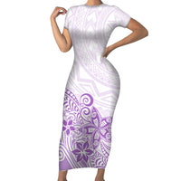 Polynesia Short Sleeve Bodycon Dress Plumeria Lavender Curves - Wonder Print Shop
