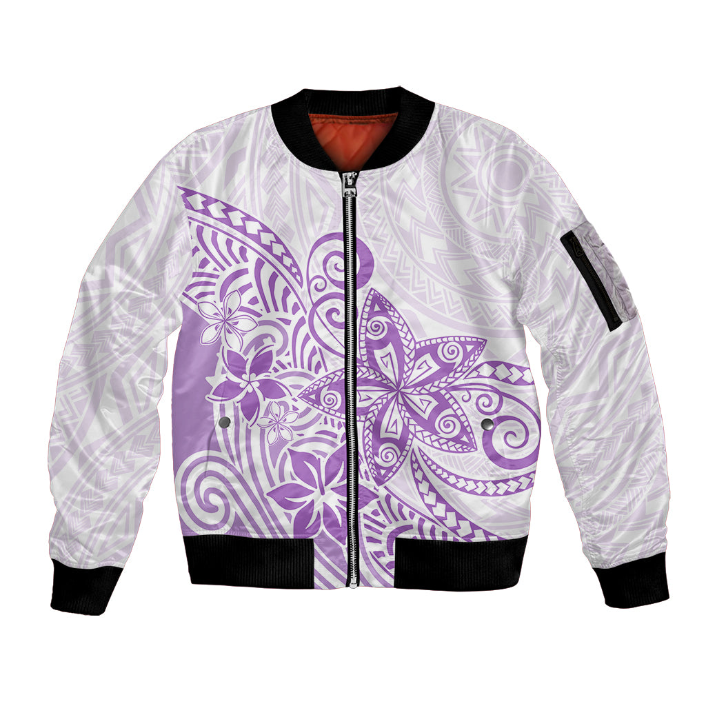 Polynesia Sleeve Zip Bomber Jacket Plumeria Lavender Curves - Wonder Print Shop