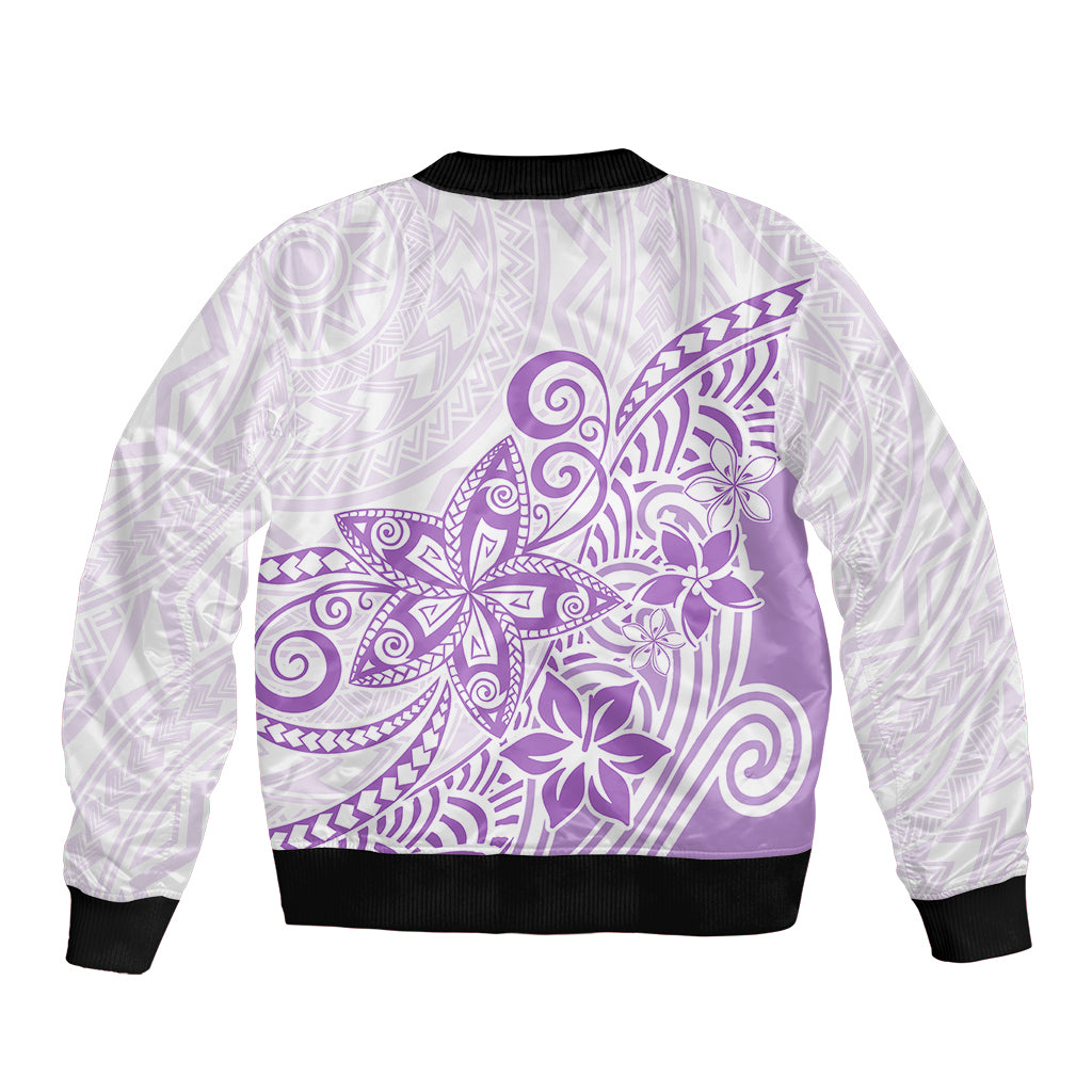 Polynesia Sleeve Zip Bomber Jacket Plumeria Lavender Curves - Wonder Print Shop