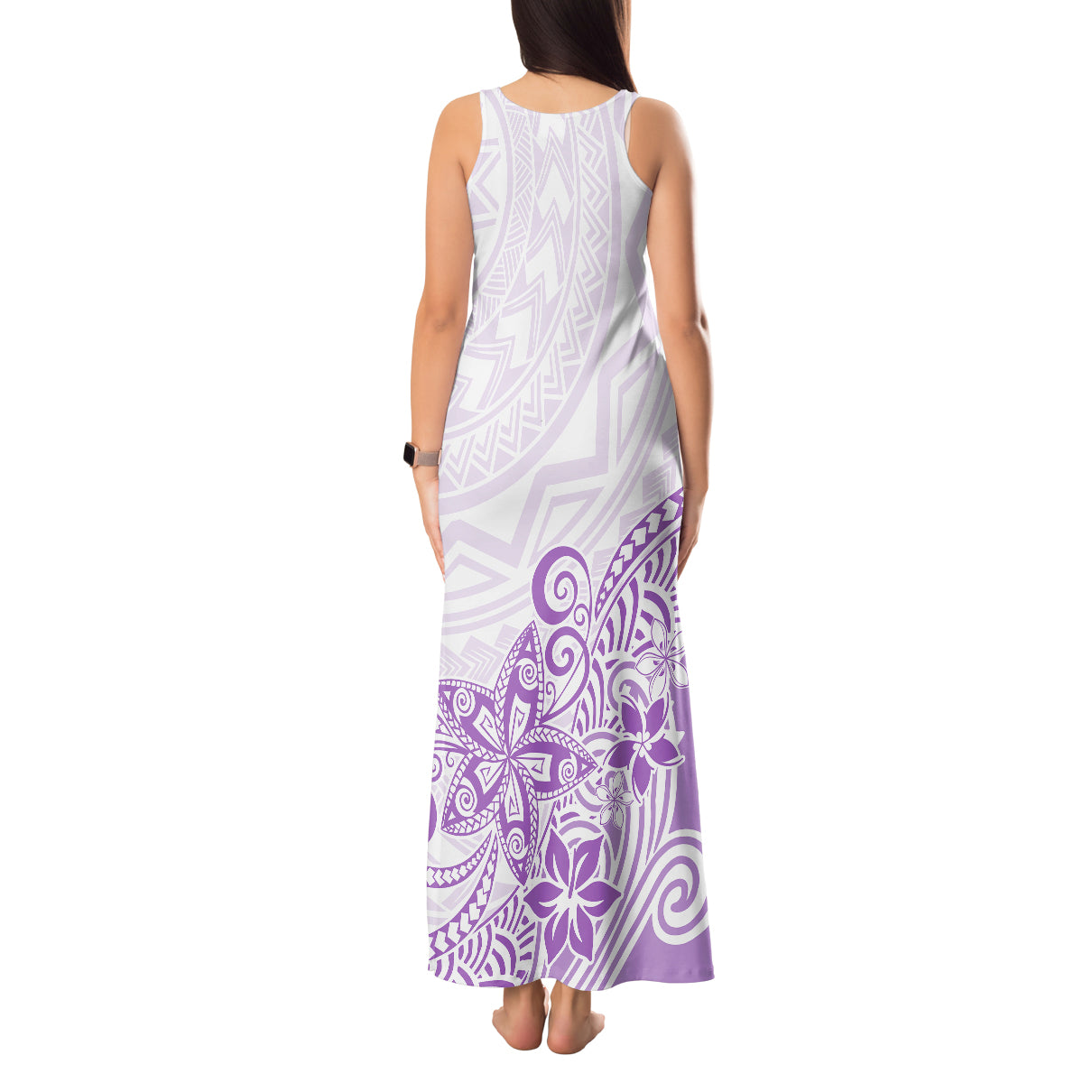 Polynesia Tank Maxi Dress Plumeria Lavender Curves - Wonder Print Shop