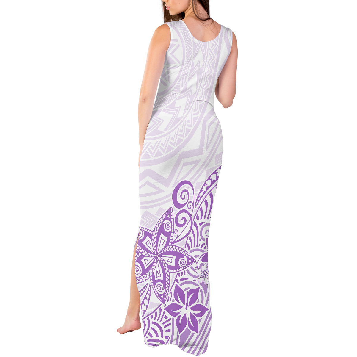 Polynesia Tank Maxi Dress Plumeria Lavender Curves - Wonder Print Shop