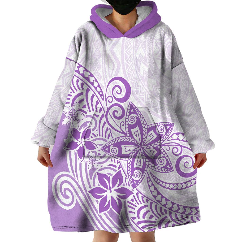 Polynesia Wearable Blanket Hoodie Plumeria Lavender Curves - Wonder Print Shop