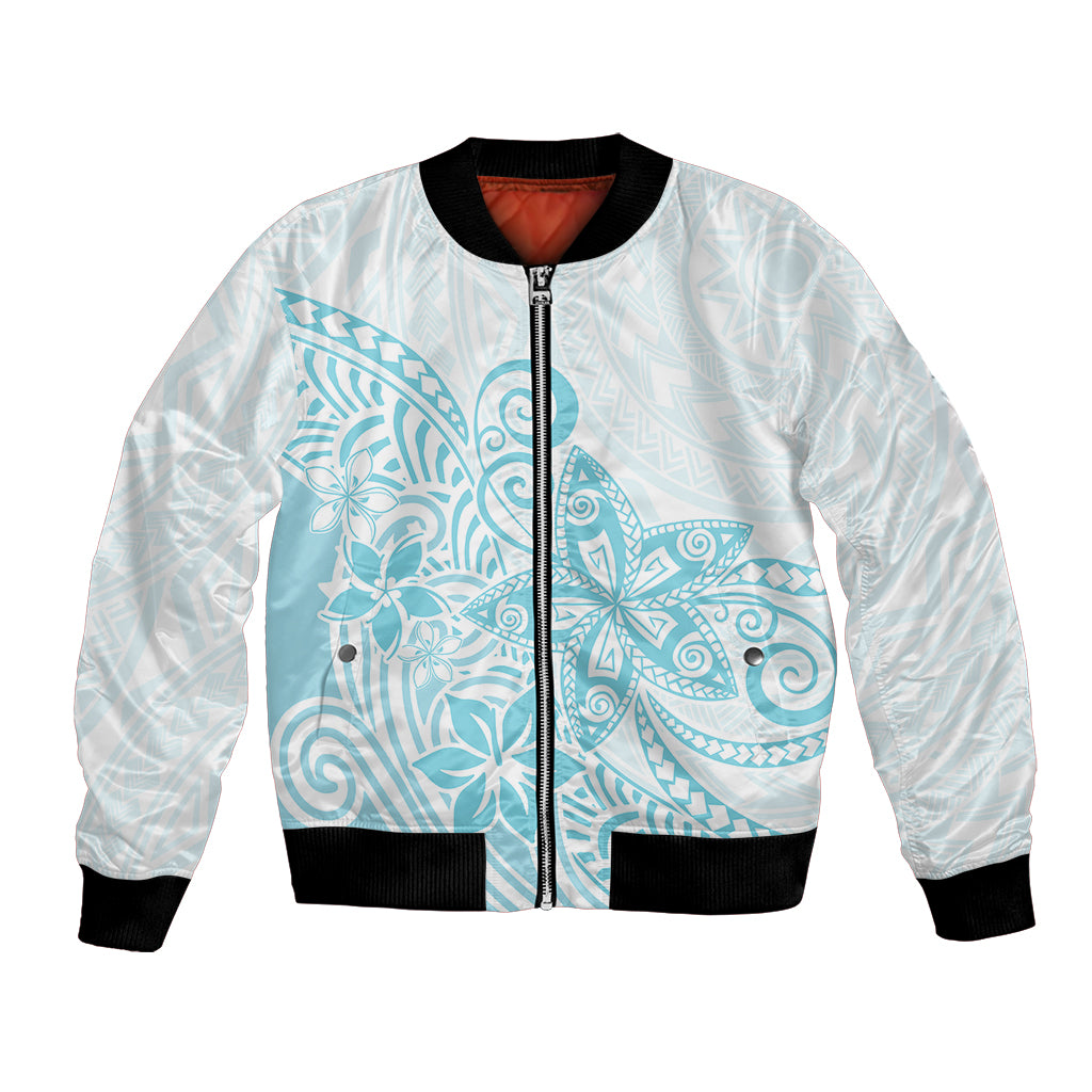 Polynesia Bomber Jacket Plumeria Turquoise Curves LT7 - Wonder Print Shop
