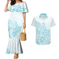 Polynesia Couples Matching Mermaid Dress and Hawaiian Shirt Plumeria Turquoise Curves LT7 - Wonder Print Shop