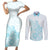 Polynesia Couples Matching Short Sleeve Bodycon Dress and Long Sleeve Button Shirts Plumeria Turquoise Curves LT7 - Wonder Print Shop