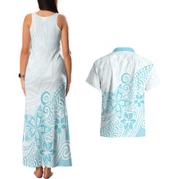 Polynesia Couples Matching Tank Maxi Dress and Hawaiian Shirt Plumeria Turquoise Curves LT7 - Wonder Print Shop