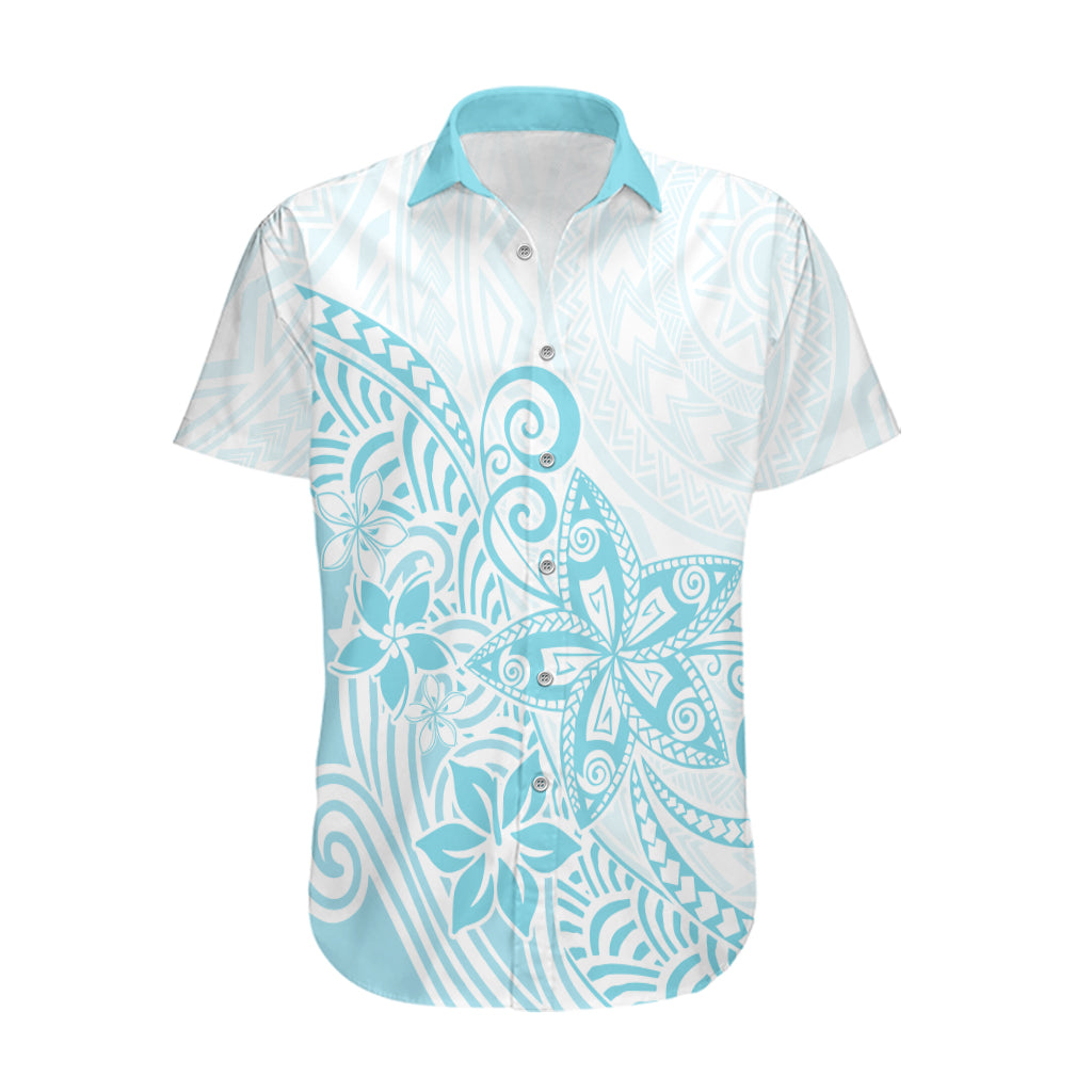 Polynesia Hawaiian Shirt Plumeria Turquoise Curves - Wonder Print Shop