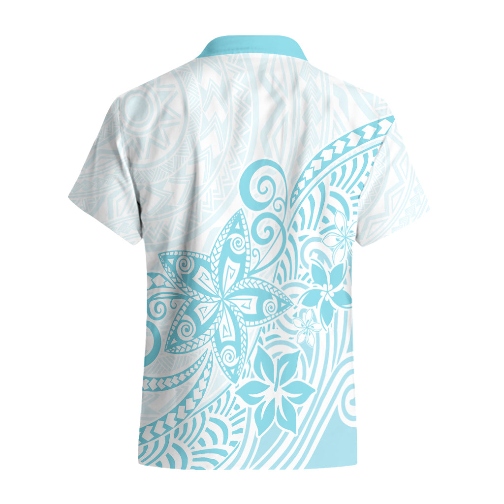Polynesia Hawaiian Shirt Plumeria Turquoise Curves - Wonder Print Shop
