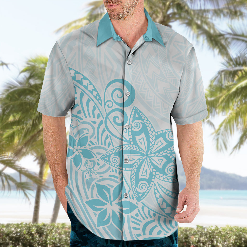 Polynesia Hawaiian Shirt Plumeria Turquoise Curves - Wonder Print Shop