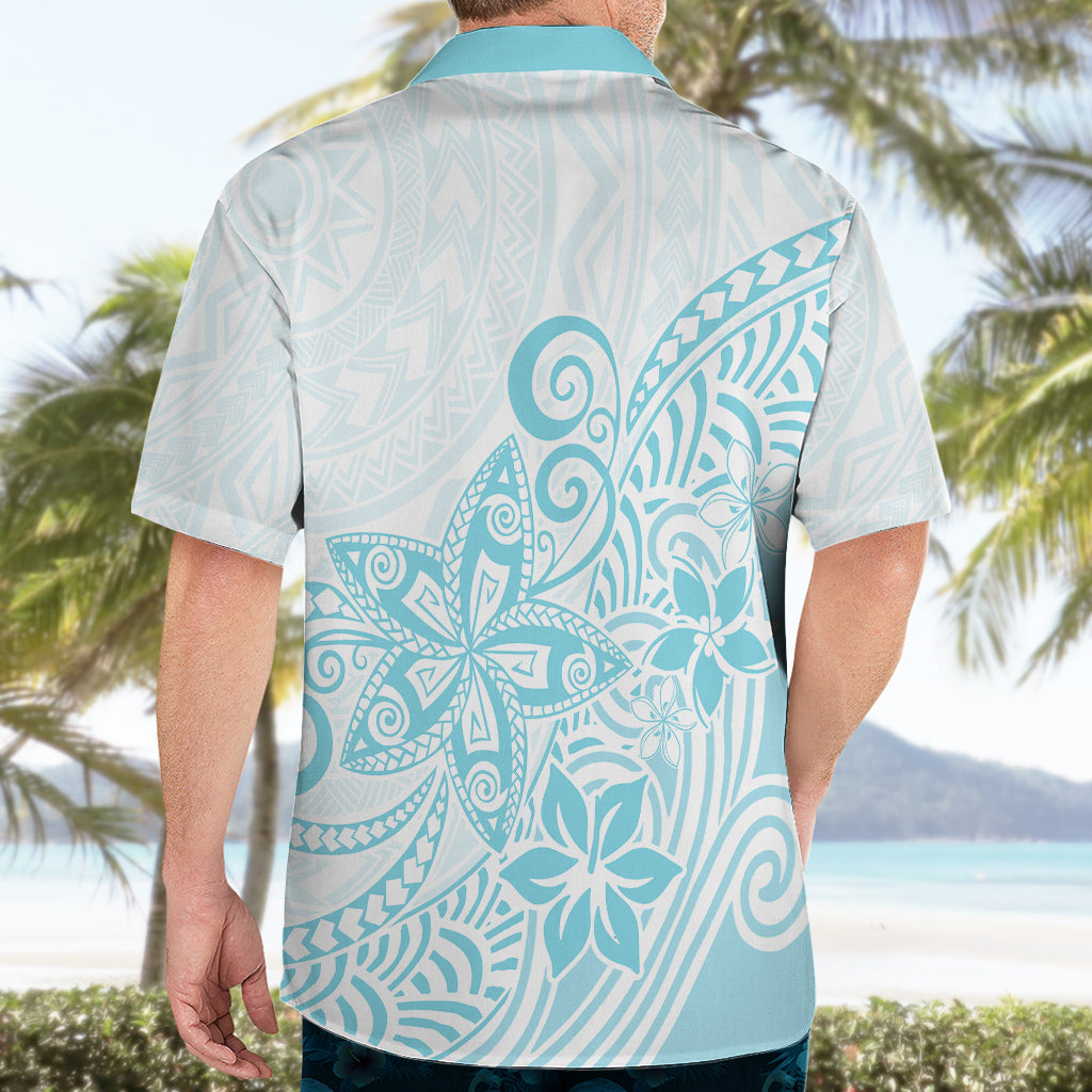 Polynesia Hawaiian Shirt Plumeria Turquoise Curves - Wonder Print Shop