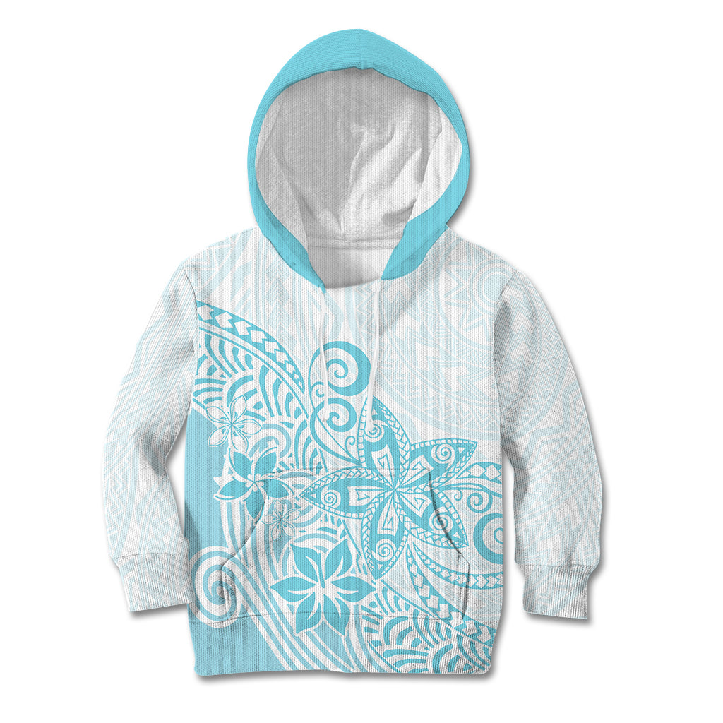 Polynesia Kid Hoodie Plumeria Turquoise Curves - Wonder Print Shop