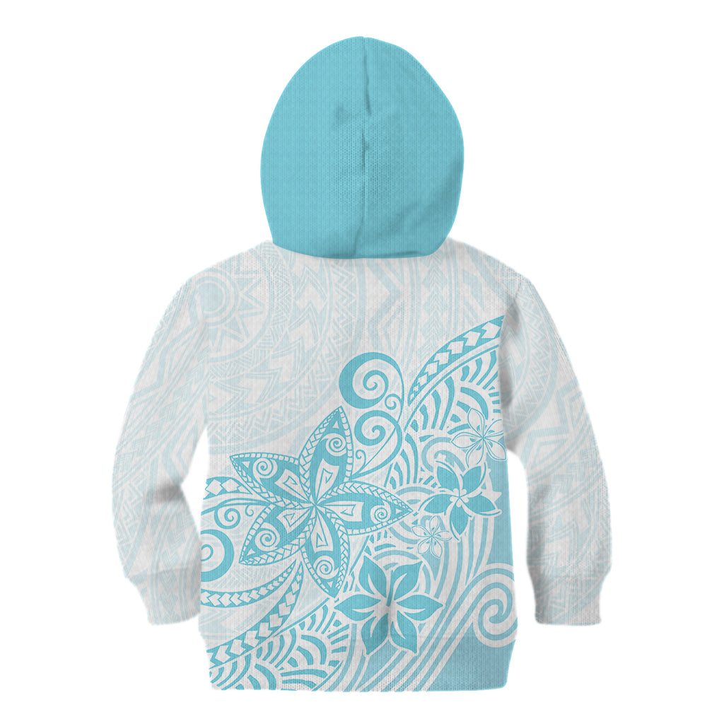 Polynesia Kid Hoodie Plumeria Turquoise Curves - Wonder Print Shop