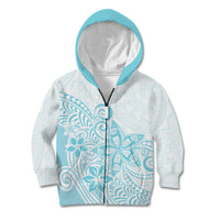 Polynesia Kid Hoodie Plumeria Turquoise Curves - Wonder Print Shop