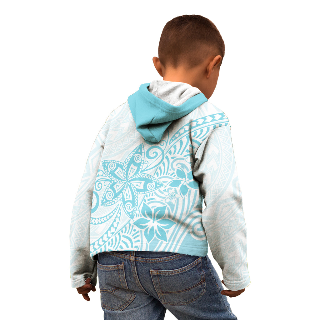 Polynesia Kid Hoodie Plumeria Turquoise Curves - Wonder Print Shop