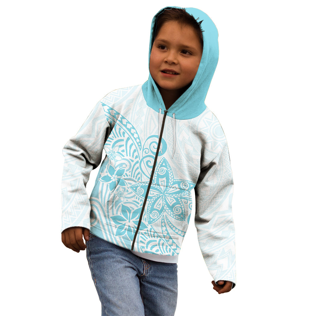 Polynesia Kid Hoodie Plumeria Turquoise Curves - Wonder Print Shop