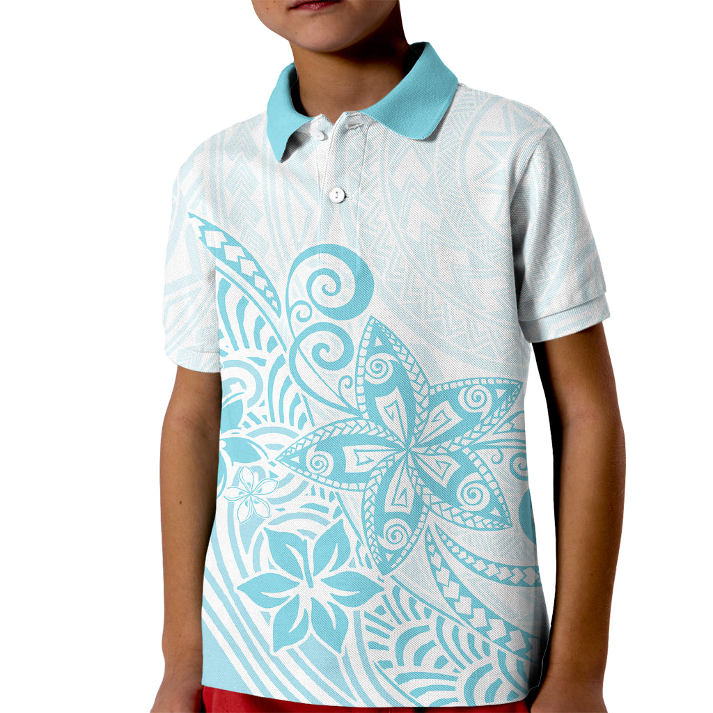 Polynesia Kid Polo Shirt Plumeria Turquoise Curves - Wonder Print Shop