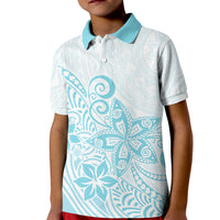 Polynesia Kid Polo Shirt Plumeria Turquoise Curves - Wonder Print Shop