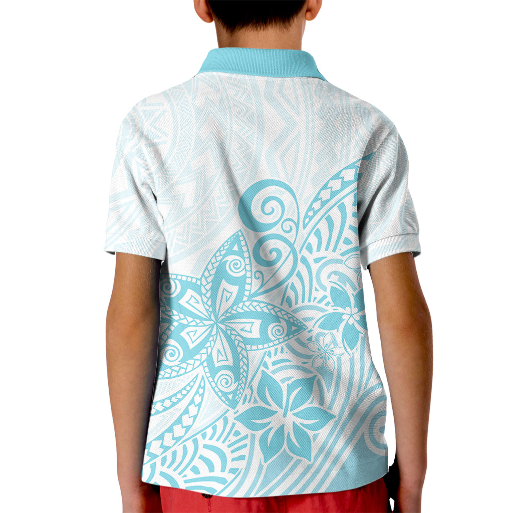 Polynesia Kid Polo Shirt Plumeria Turquoise Curves - Wonder Print Shop