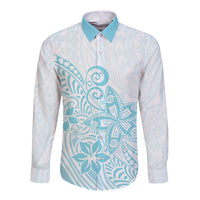 Polynesia Long Sleeve Button Shirt Plumeria Turquoise Curves - Wonder Print Shop