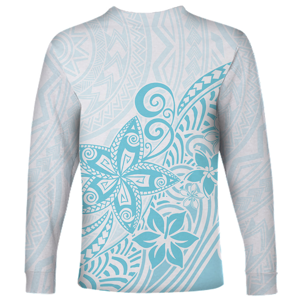 Polynesia Long Sleeve Shirt Plumeria Turquoise Curves - Wonder Print Shop