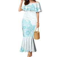 Polynesia Mermaid Dress Plumeria Turquoise Curves - Wonder Print Shop