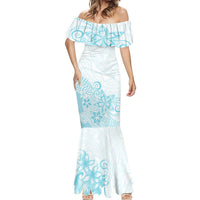 Polynesia Mermaid Dress Plumeria Turquoise Curves - Wonder Print Shop