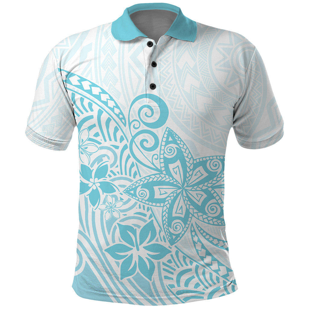 Polynesia Polo Shirt Plumeria Turquoise Curves - Wonder Print Shop