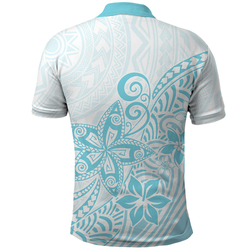 Polynesia Polo Shirt Plumeria Turquoise Curves - Wonder Print Shop