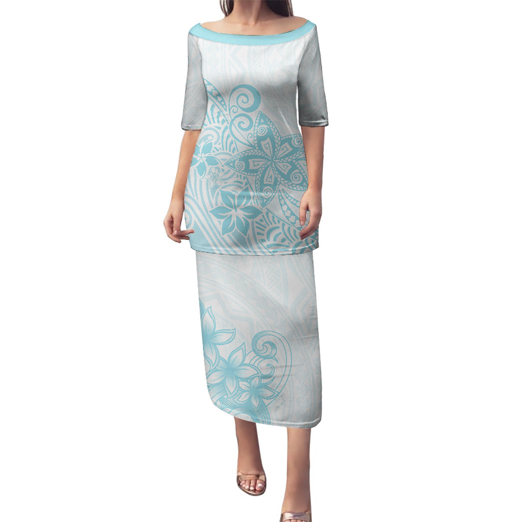 Polynesia Puletasi Plumeria Turquoise Curves - Wonder Print Shop