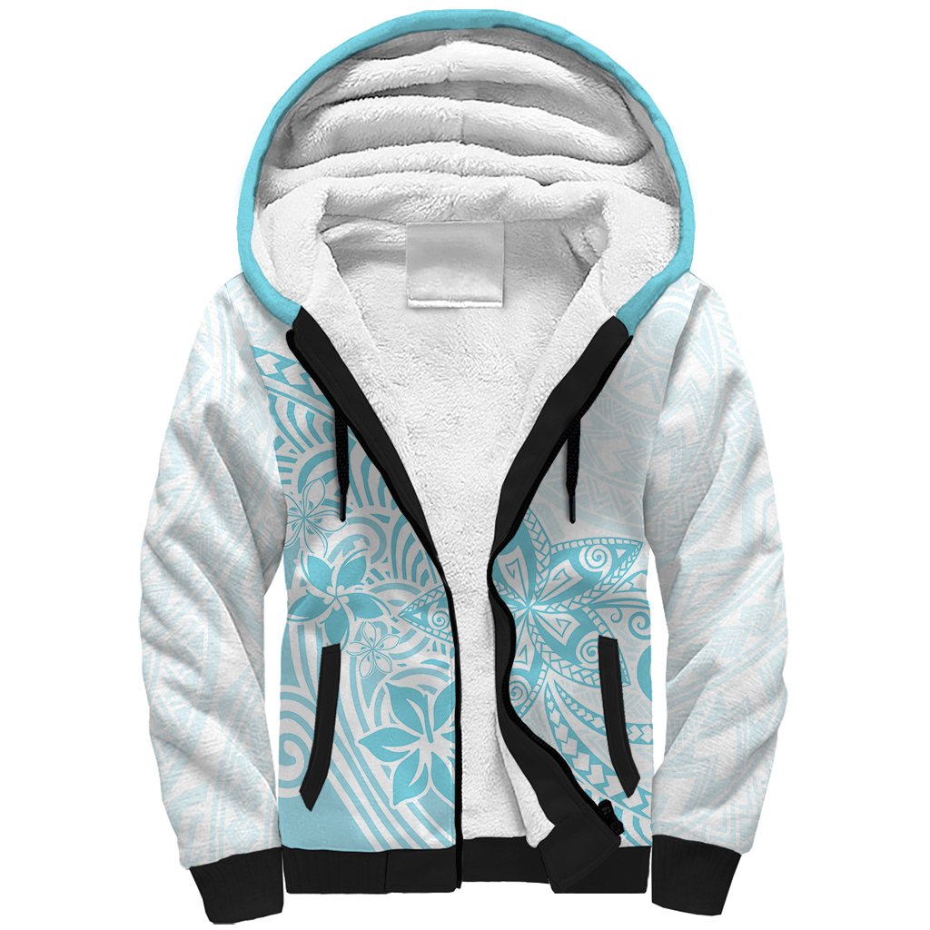 Polynesia Sherpa Hoodie Plumeria Turquoise Curves - Wonder Print Shop