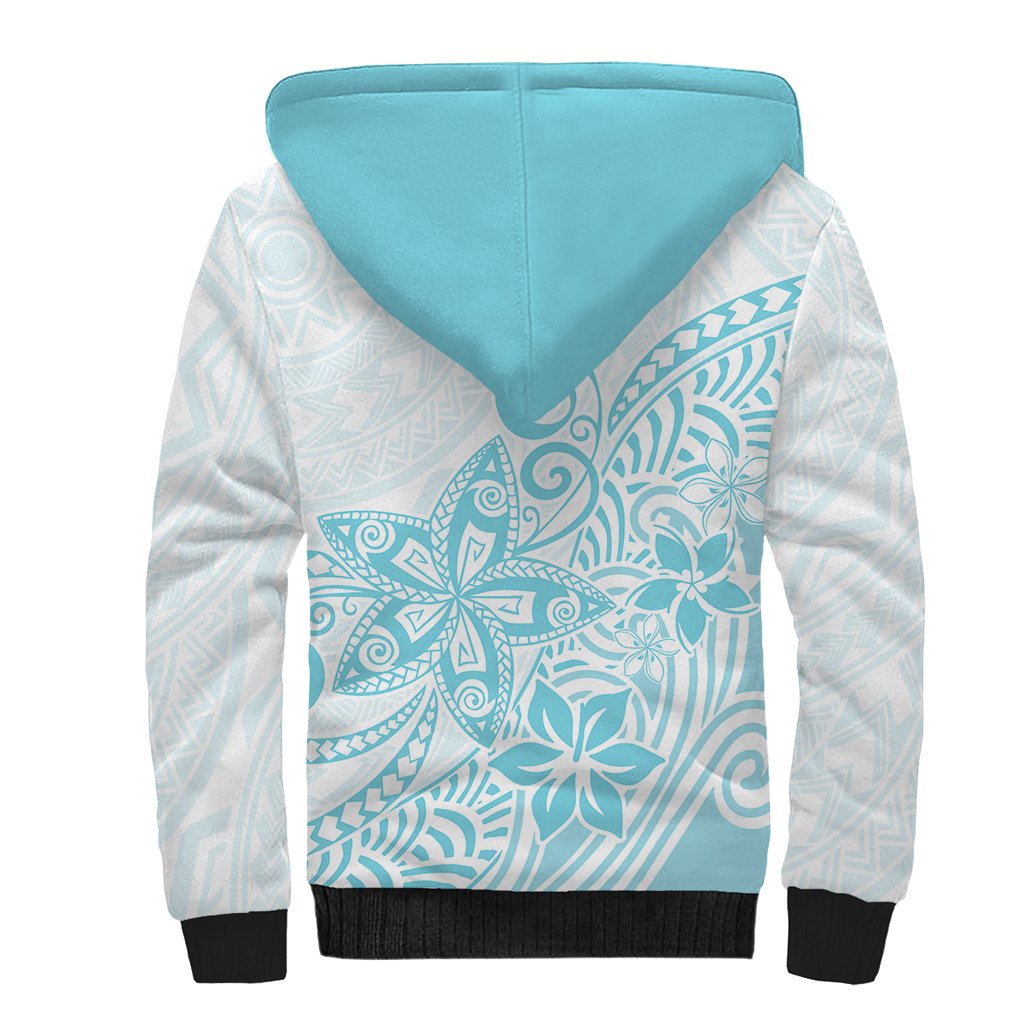 Polynesia Sherpa Hoodie Plumeria Turquoise Curves - Wonder Print Shop