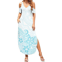 Polynesia Summer Maxi Dress Plumeria Turquoise Curves - Wonder Print Shop