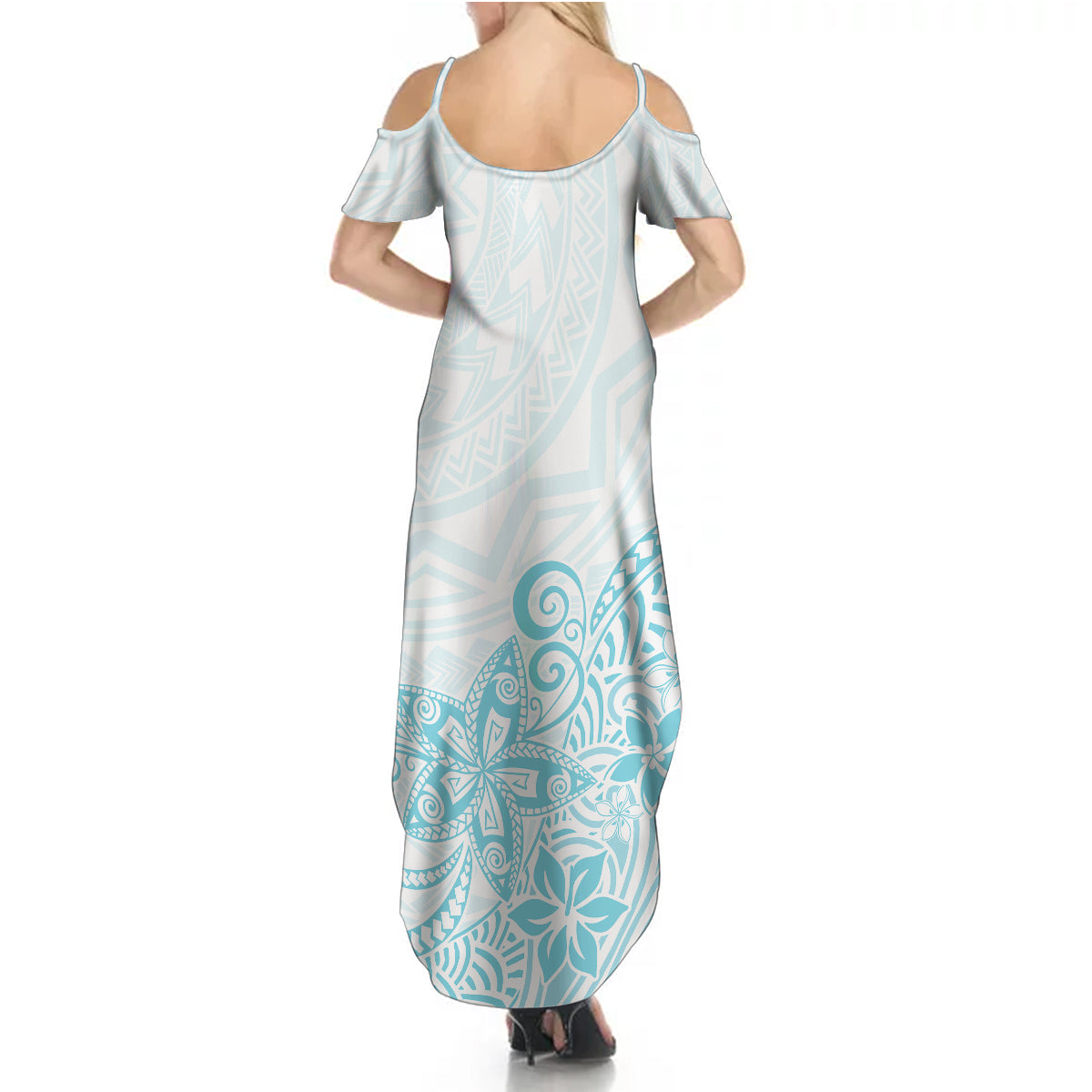 Polynesia Summer Maxi Dress Plumeria Turquoise Curves - Wonder Print Shop