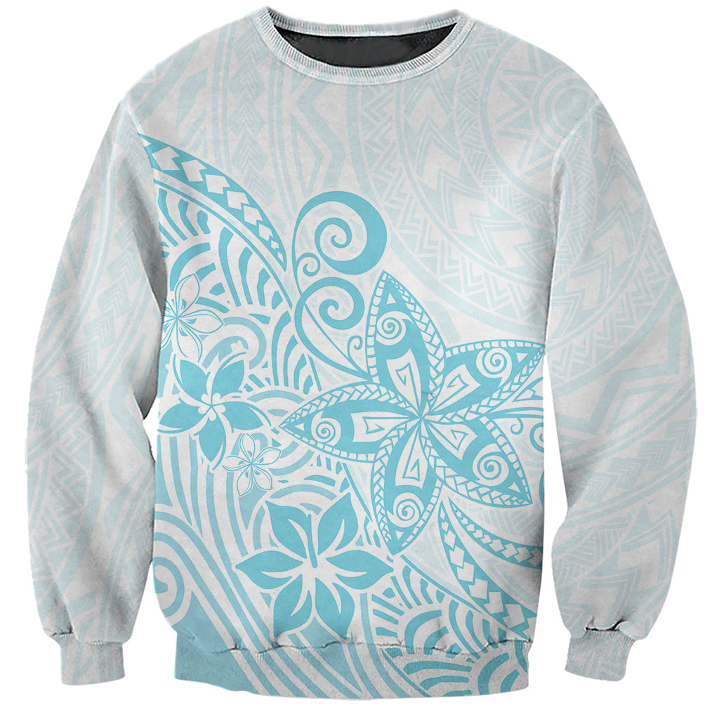 Polynesia Sweatshirt Plumeria Turquoise Curves - Wonder Print Shop