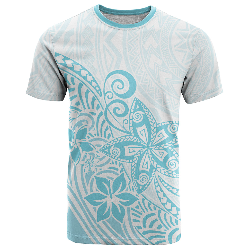 Polynesia T Shirt Plumeria Turquoise Curves - Wonder Print Shop