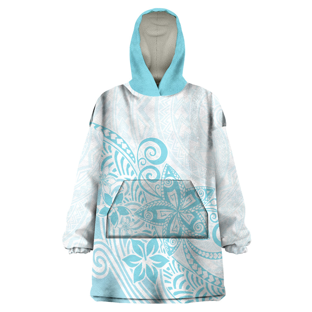 Polynesia Wearable Blanket Hoodie Plumeria Turquoise Curves - Wonder Print Shop