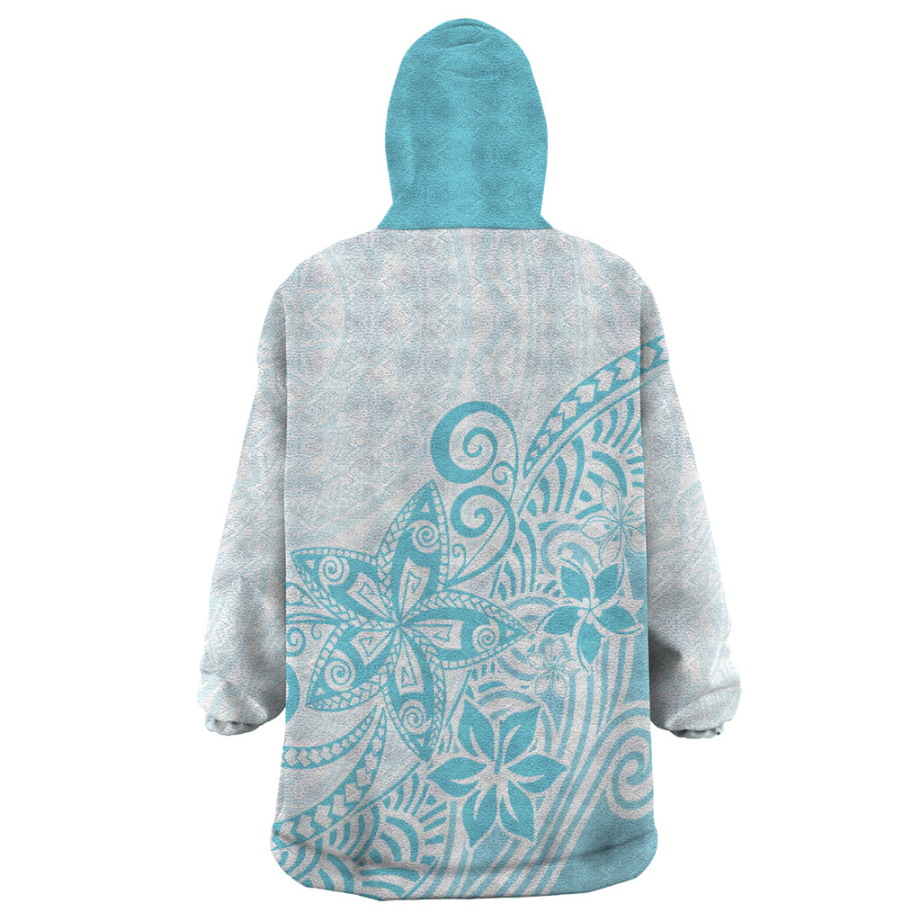 Polynesia Wearable Blanket Hoodie Plumeria Turquoise Curves - Wonder Print Shop
