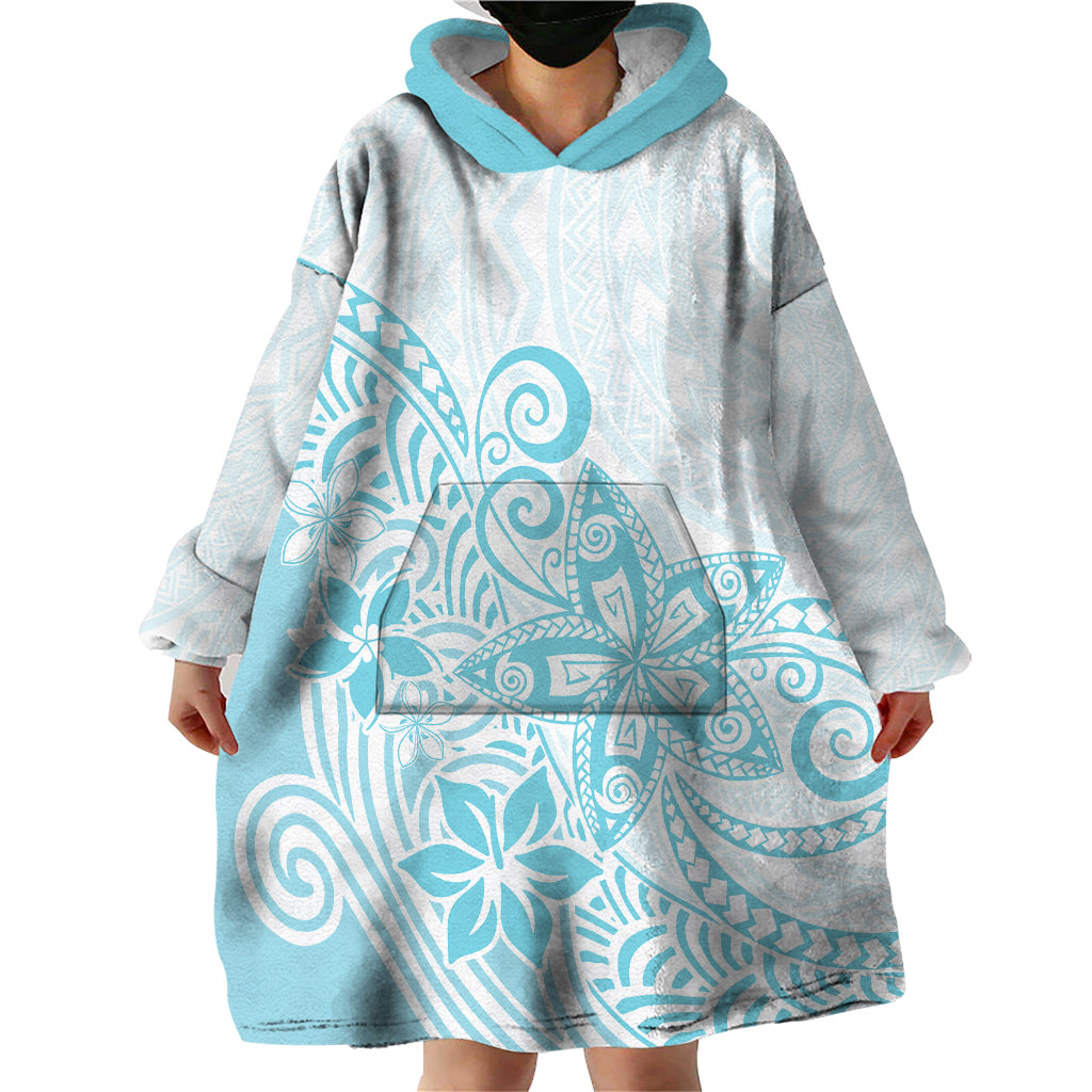 Polynesia Wearable Blanket Hoodie Plumeria Turquoise Curves - Wonder Print Shop
