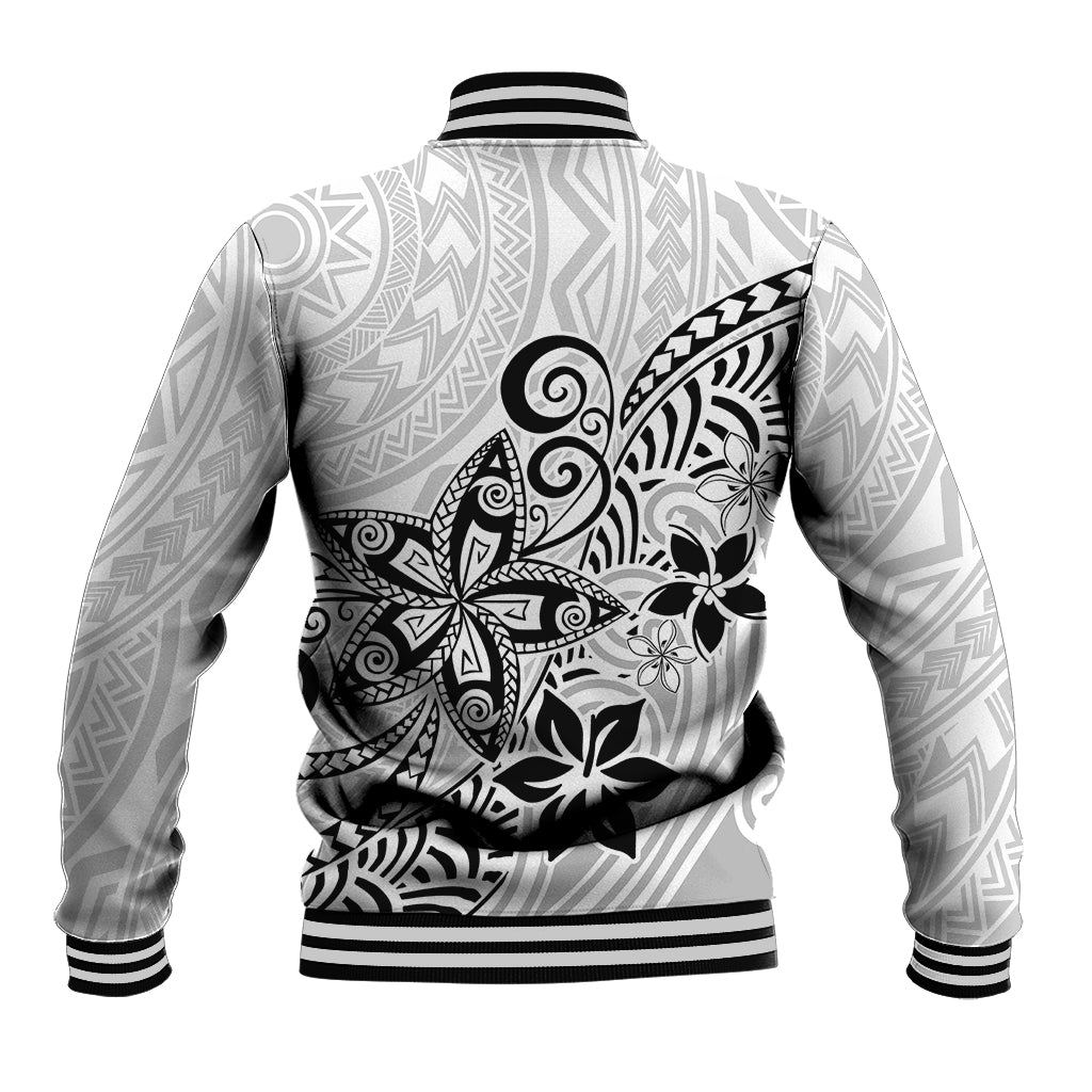 Polynesia Baseball Jacket Plumeria White Curves LT7 - Wonder Print Shop